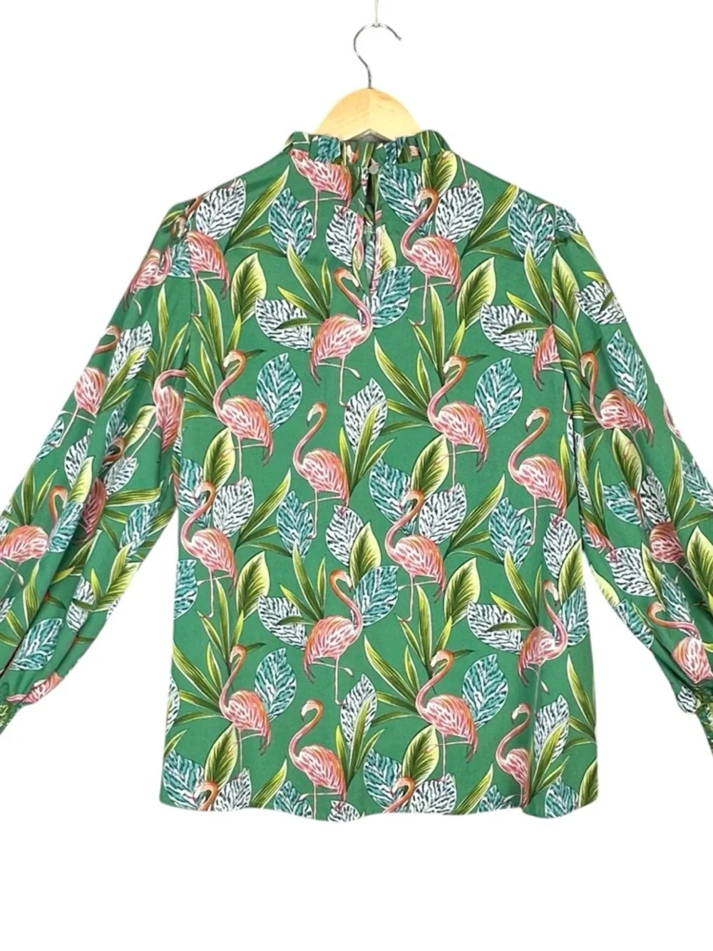 JODIFL Green Blouse with Pink Flamingo Print - Picture 2 of 7